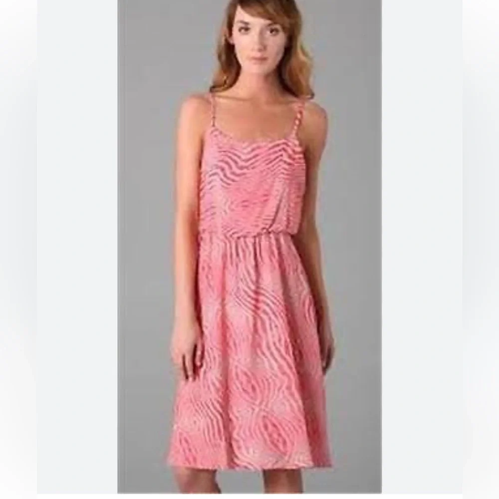 Alice + Olivia Pilar Pink Zebra Print Silk Blouson Tank Dress Elastic Waist XS - Picture 2 of 10
